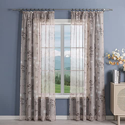 Delien Gardinen Modern Transparente Gardine mit Kräuselband für Wohnzimmer Vorhang mit Blumenmuster »Löwenzahn« Flächenvorhänge Dekoschals Fenstergardine 1 St.,BxH 140x175cm,Sand