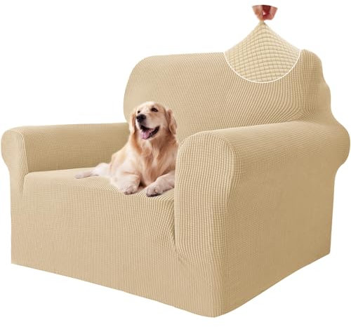 Ystyle Sofa überzug 1 Sitzer Mit Armlehne, Stretch Sofabezug rutschfest, Modern Sofa Cover Für Hunde Haustiere, Atmungsaktiv Couch überzug Mit Elastic Bottom, Beige Gelb