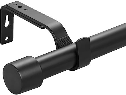 Eson Casa Curtain Poles for Eyelet Curtains, 72-360 cm, 25mm Diameter Splicing Curtain Pole Set, Black Heavy Duty Drapery Rods with Adjustable Brackets for Bedroom, Living room, Office