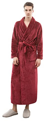 Peignoir long épais pour femme - Gant de toilette décontracté et doux - Rouge - Taille M 40-60 kg, Red Men, M