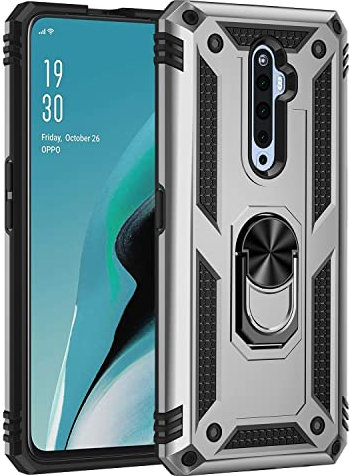 yanzi Kompatibel mit Oppo Reno 2Z/Reno 2F Smartphone Hülle(Silber)+3D Displayschutzfolie[Militär-Stoßfeste]-[Ständer] Schutzhülle Rugged Kratzfest Bumper Handyhülle für Oppo Reno 2Z-2019