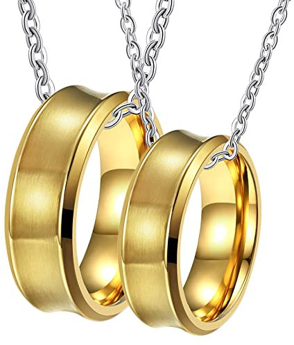 ANAZOZ Partner Ketten mit Gravur 2 Stück, Ringe Paare 2 Set Edelstahl Gebürsteter Goldring 8mm