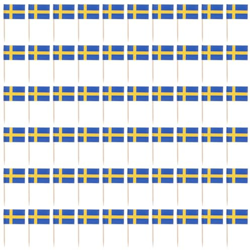 Zerodeko 100Pcs Swedish Toothpick Flag Flag Toothpicks Cocktail Fruit Stick Flags Cupcake Toppers Picks Small Mini Stick Cupcake Toppers Decorations Party Supplies