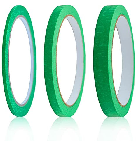 Mmgoqqt 3 Rolls Green Masking Tape, 3mm, 7mm, 12mm Wide x 22 Yard Long Fine line Masking Tape, Writable Painters for Renovation Work, DIY, Arts Decoration, Automotive Car