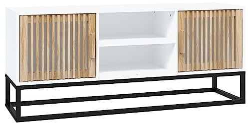 vidaXL Mobile Porta TV Bianco 105x30x45cm in Legno Multistrato e Ferro, mobiletto, mobiletto HiFi, Mobile per dispositivi multimediali, Supporto TV