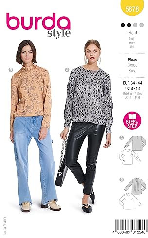 Burda Schnittmuster, 5878, Blusenshirts selber nähen [Damen, Gr. 34-44] Level 2 für Anfänger