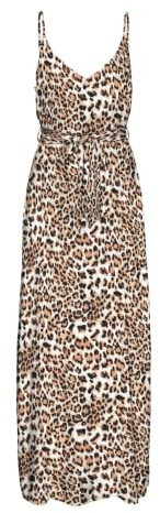 VERO MODA Damen Vmeasy Joy Slit Maxi V-Neck Dress WVN Ga Maxikleid, Tan/AOP:Leo, Small