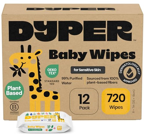 DYPER Lingettes à base de plantes pour tout-petits et bébés, mélange de viscose et de lyocel, hypoallergéniques pour les peaux sensibles, non parfumées, 99 % de lingettes à base d'eau pour le visage