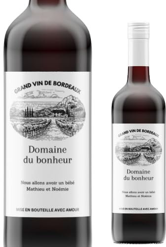 LOT de 4 Etiquettes Autocollantes Bouteille de Vin Personnalisée - Annonce de Grossesse Originale BéBé en Route, Enceinte | Annonce Naissance Papa Maman Grand Parents (VIGNE 1)