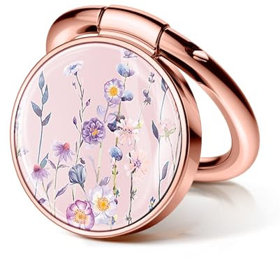 GVIEWIN Blumenmuster magnetische Handy Ringhalter, kompatibel mit iPhone 16 Pro Max/15 Plus/14/13/12 Series und Galaxy S24/S23 Ultra und Anderen Foliolosa/Pink-Telefonen, Foliolosa/Rose
