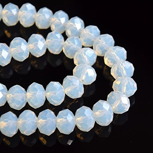 Faceted Glass Rondelle Beads for Jewellery Making 4mm,6mm,8mm,10mm - Pick Size and Colour (8X6MM - (68PCS), White Opal)