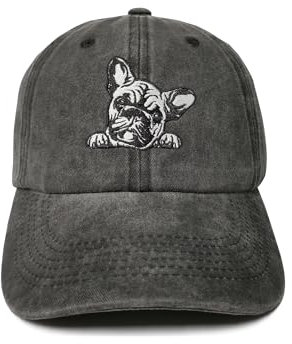ZKFE Hunde-Liebhaber-Geschenke, bestickte Baseballmütze für Männer und Frauen, Thinking French Bulldog (Washed Black), Einheitsgröße