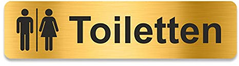 PVC Aufkleber Schild - Eckig 4 x 16 cm - Selbstklebend - Gold gebürstet - Metall-Optik - UV beständig - Für Innen und Außen (WC, Toiletten)