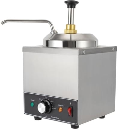 SuhoFutus Edelstahl Soßenspender, Einzel-Saucenwärmer mit Dosierpumpe und Einstellbarer Temperatur, 2L Saucenwärmer für Käse oder Schokolade, 650W Saucenspender Käsesauce Wärmer, 21×21×37 cm