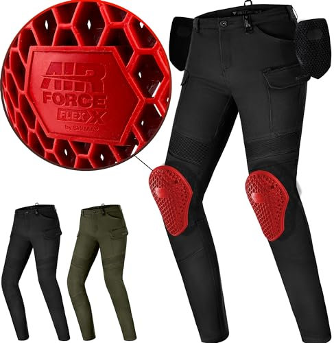 SHIMA Giro Motorrad Hose Damen mit Protektoren Airforce Knieprotektoren Motorradhose Kurzgrößen Hosen für Mann Protektorenhose Textilhose Urban Stretch Cargohose Lang (Frauen, Schwarz, 34/30)