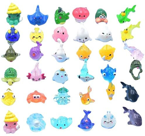 Mitdir Lot de 50 mini figurines d'animaux marins en résine, jouets de bain pour enfants et adultes, décorations pour maison de poupée, jardin, bureau, multicolore, tous âges