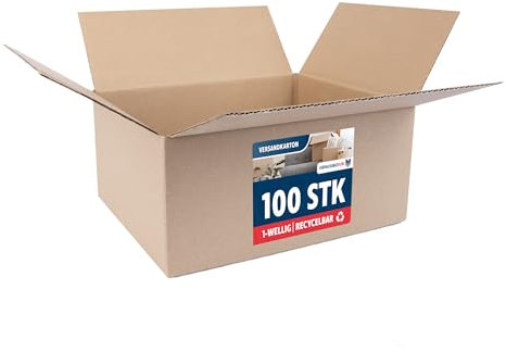 VERPACKUNGSFUXX Faltkarton 100 Stück | 290 x 230 x 140 mm | braune Kartons zum Verschicken | stabile Versandkartons aus Wellpappe | Päckchen DHL