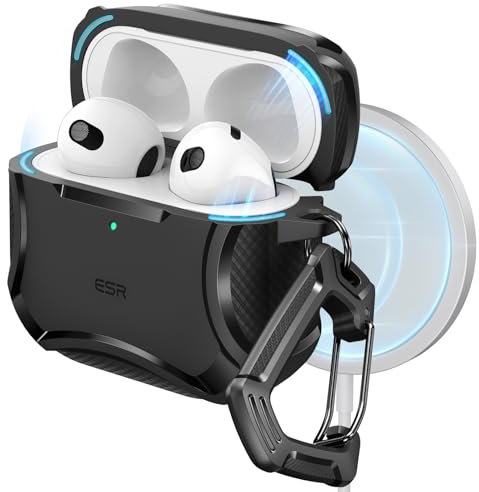 ESR Cover per AirPods 4 (2024), Compatibile con AirPods di 4a Generazione, Compatibile con MagSafe, Forte Protezione Anticaduta, Coperchio Magnetico, Serie Cyber, Nero
