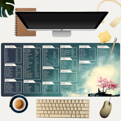 Excel Cheat Sheet Desk Mat – Large Keyboard Pad with Office Shortcut Keys for PC & Mac – Rubber Mouse Pad – InfoMat Desk Pad for Excel Shortcuts