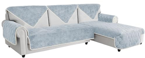 Easy-Going Samt-Sofabezug für 3-Sitzer, 1 Stück, rutschfeste Ecksofa-Schonbezüge L-Form, lustige, flauschige Couchbezüge für Haustier, Hund, Ledersofa, dicke Möbel-Sofaschoner, 91,4 x 160 cm, Hellgrau