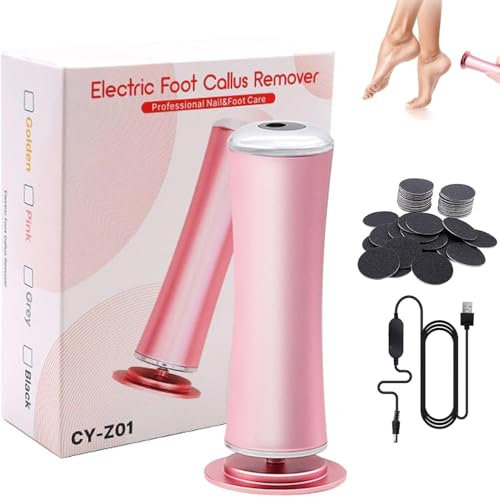 Electric Foot Callus Remover, Adjustable Speed Electric Foot File with 60pcs Replacement Sandpaper Disks, Electric Foot File Pedicure Kits for Hard Skin and Callus Remover (Pink)