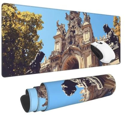 Gaming Mauspad XXL Gebäude Großes Mousepad 1200 * 500mm rutschfeste Schreibtischunterlage Engel Mouse Pad mit Vernähte Kanten Verbessert Desk Mat Mauspad Groß Geschwindigkeit und Präzision für Gaming