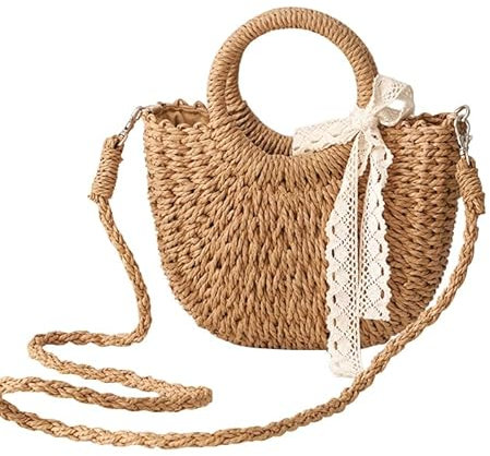 HSAJS Bolso Bandolera Mujer de Paja Elegante Bolso Gran Capacidad con Correa Desmontable para el Uso Diario Vacaciones en la Playa o de Viaje