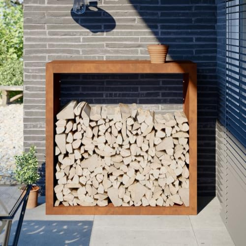 Sufrk Holzregal 100 x 40 x 100 cm aus Cortenstahl, Holzregal für den Außenbereich für Brennholz, robuster Holzstapler, Regal für Brennholz