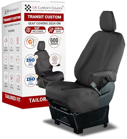 Seat Covers to fit the Ford Transit Custom 2023 On Front Set | Waterproof, Heavy Duty, Seat Mounted Airbag Compatible, Durable, Easy to Fit - Tailored Driver Seat Cover