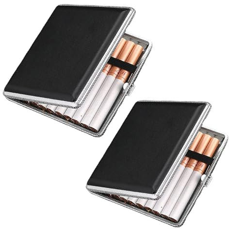 iCovalescent 2 Pièces Étui à Cigarettes Aspect Cuir Pour 20 Cigarettes Filtrantes, Idéale Pour Les Poches de Pantalons et de Chemises (Noir, 10 * 9.5 * 1.9 cm)
