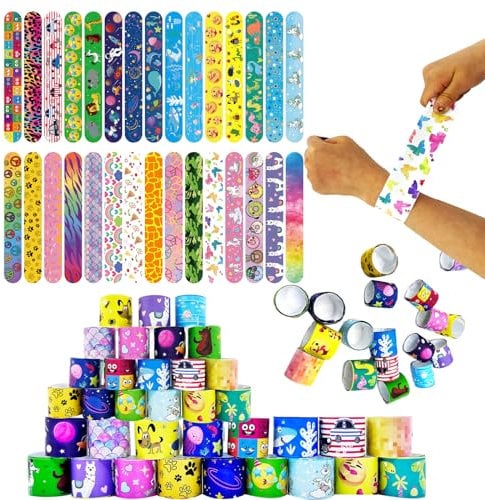 Bracciali Bambini 24/25/30/36 Pezzi Braccialetti Slap Gadget Compleanno a Scatto Regalini Fine Regalo Per Feste Dinosauri/Unicorno/Sirene/Natale/Nave Pirata