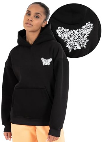 SMILODOX Hoodie Damen Nala, Oversize Fit Pullover mit großer Kapuze und Butterfly Print, bequemes Sweatshirt, weicher Flauschiger Stoff Kapuzenpullover, Idealer Sweater für Freizeit und Sport