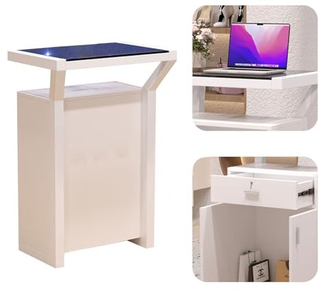 JAYWIS rednerpults Podien, Glas-Schreibtisch, Empfangstresen, Robustes Stehpult mit Schubladen und Lagerschränken, Stilvoller Debattenständer für Reden und Seminare