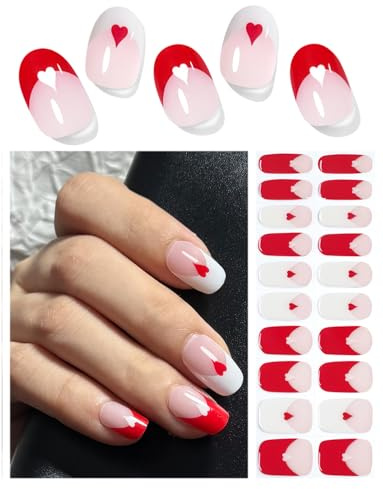 Wahrshei UV Gel Strips | 20 pcs Red French Heart UV Gel Nagelfolie | Nagelfolie Selbstklebend | Gel Nail Stickers, Gellack Wraps für Nagel