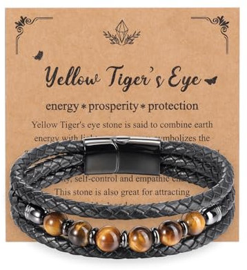 JSDDE Tigerauge Armband Lederarmband für Herren geflochten Männer Armband Lederband Perlenarmband für Herren Männer