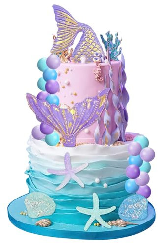 Meerjungfrau Tortendeko, 26 PCS Kugeln Tortendeko, Kuchen Deko Meerjungfrau, Meerjungfraus Schwanz Kuchen Dekoration, Cake Topper Geburtstag, Tortendek Mädchen für Partys mit Meeresthema
