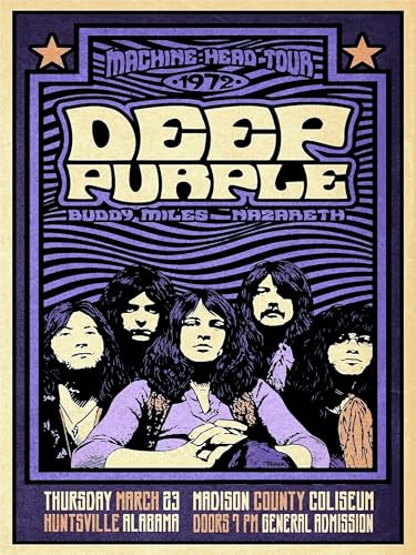 Deep Purple at Madison County Coliseum Huntsville 1972 Poster 30 x 40 cm