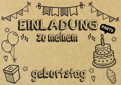 ZELAITE 12 Einladungskarten zum Kindergeburtstag Kraftpapier, DIY EINLADUNGSKARTEN KINDERGEBURTSTAG Junge Mädchen, geburtstagseinladungen inkl. 12 Briefumschlägen (F)