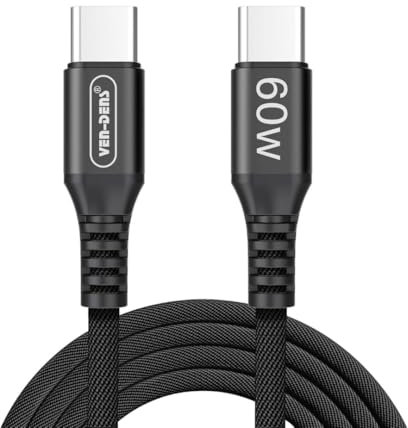 60W USB C to USB C Charging Cable – 1M Fast Charge Type C Lead for iPhone 16/15 Pro Max, Samsung S24 Ultra, Pixel 9, iPad Pro, MacBook, & More (1 Cable)