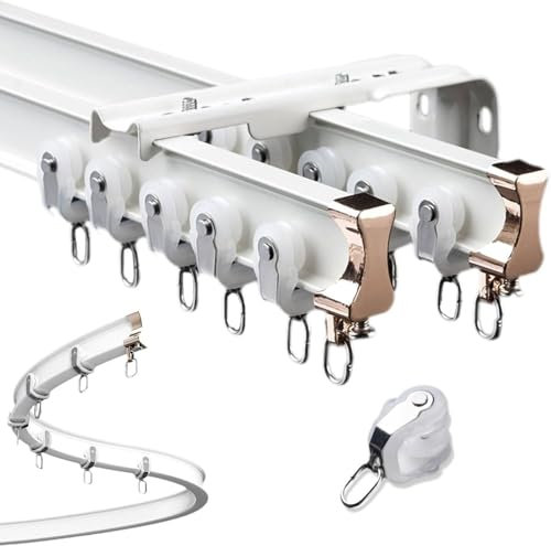 JTSMJQIE Vorhangstrecke, doppelte Gebogene Vorhangschiene, Decken- oder Wandmontage Aluminium Vorhangstange für Raumteiler Privatsphäre Wohnzimmer gerade und Lorbefenster Schiene