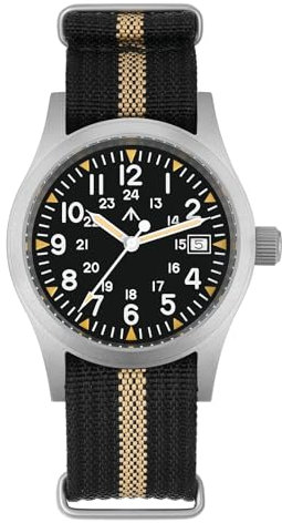 Militado ML05 ML05B 38mm Vintage Felduhren Für Männer, VH31 Schweigende Sekunde/515/Miyota Super 2035 Quarzwerk, Gewölbtes Saphirglas Mit AR-Beschichtung, C3 Super-Leuchtmasse, 100M Wasserdicht