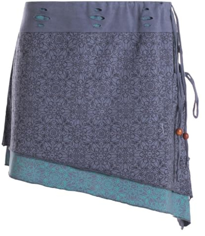 Vishes Alternative Bekleidung - Damen Mini-Rock Baumwolle Blumen-Muster extra breiter Bund mit Kordel-Zug und Taschen grau 38