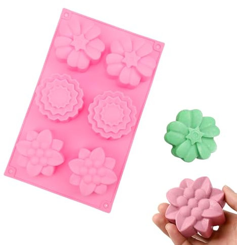 Yfaith Stampi per Sapone, 6 Cavità Stampo per Saponette Fai da Te, Silicone Stampo per Gelati, Forma di Fiore Stampi Silicone Candele, per Realizzare Sapone, Cioccolato, Torte