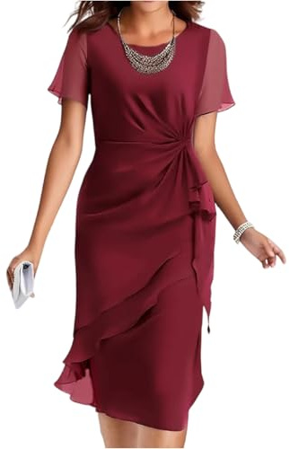 Robe Femme Chic et Elegant Tunique Robe de Cérémonie pour Femme Ronde Manches Courtes Chiffon de Soirée de Cocktail Mariage Luxe pour Mariage Warp de Bal Longue Robes Business