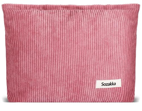 Flower Makeup Bag for Women Cute Makeup Pouch for Purse Zipper Cosmetic Bag Large Capacity Quilted Canvas Aesthetic Travel Toiletry Bags, AI pink, Pink Corduroy