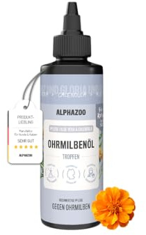alphazoo Ohrmilbenöl für Katzen 100ml - sanfte, alkoholfreie Ohrenpflege mit Aloe Vera & Calendula | pflegt empfindliche Ohren, leicht anzuwenden & gut verträglich | unattraktiv für Milben