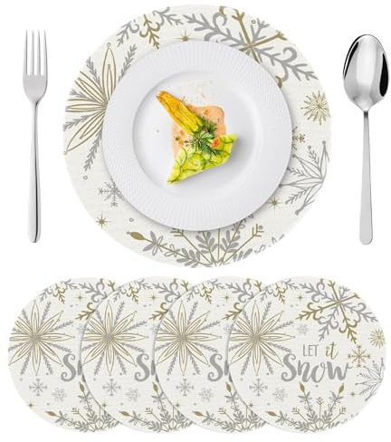 Weihnachten Tischsets 4er Set Platzsets Weihnachten 36cm Tischset Weihnachts Rund Weihnachts nachten aus Leinen Platzsets weihnachtens Deko für Weihnachtsfeiern Bankette Tischdeko Christmas Set (G)