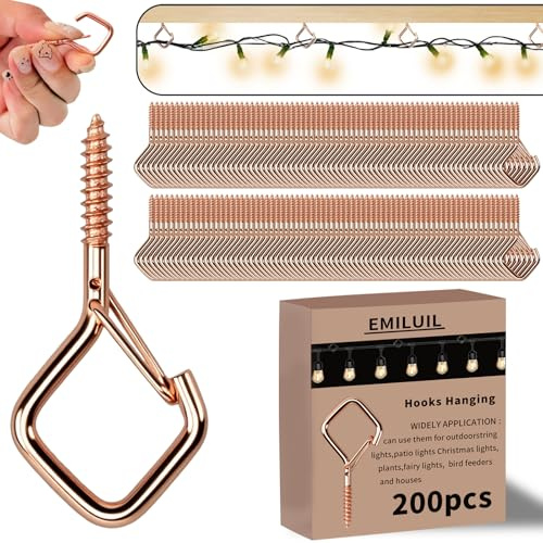 BJUTYEU Schraubhaken, 4,2 cm, Metall-Deckenhaken für Lichterketten, Windspiele, Laternen und hängende Dekorationen im Innen- und Außenbereich (Roségold, 200 Stück)