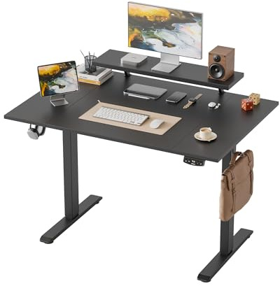 Klicelor Höhenverstellbarer Schreibtisch mit verstellbarem Monitorständer | Schreibtisch höhenverstellbar elektrisch 120 x 80 cm mit 2 Speicherplätzen, Stehschreibtisch für Homeoffice, Schwarz