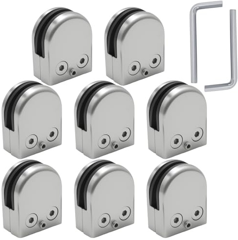 Ollanoos 8 PCS Adjustable Stainless Steel 304 Glass Clamps, 8-10mm (5/16 – 25/64) Flat Back Bracket for Staircase Balustrade, Includes Hexagonal Wrench